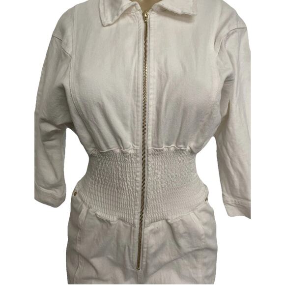 Retrofete Ellis Jumpsuit Optic White 3/4 Sleeve Front Zip Cotton Stretch Waist S - Picture 6 of 11